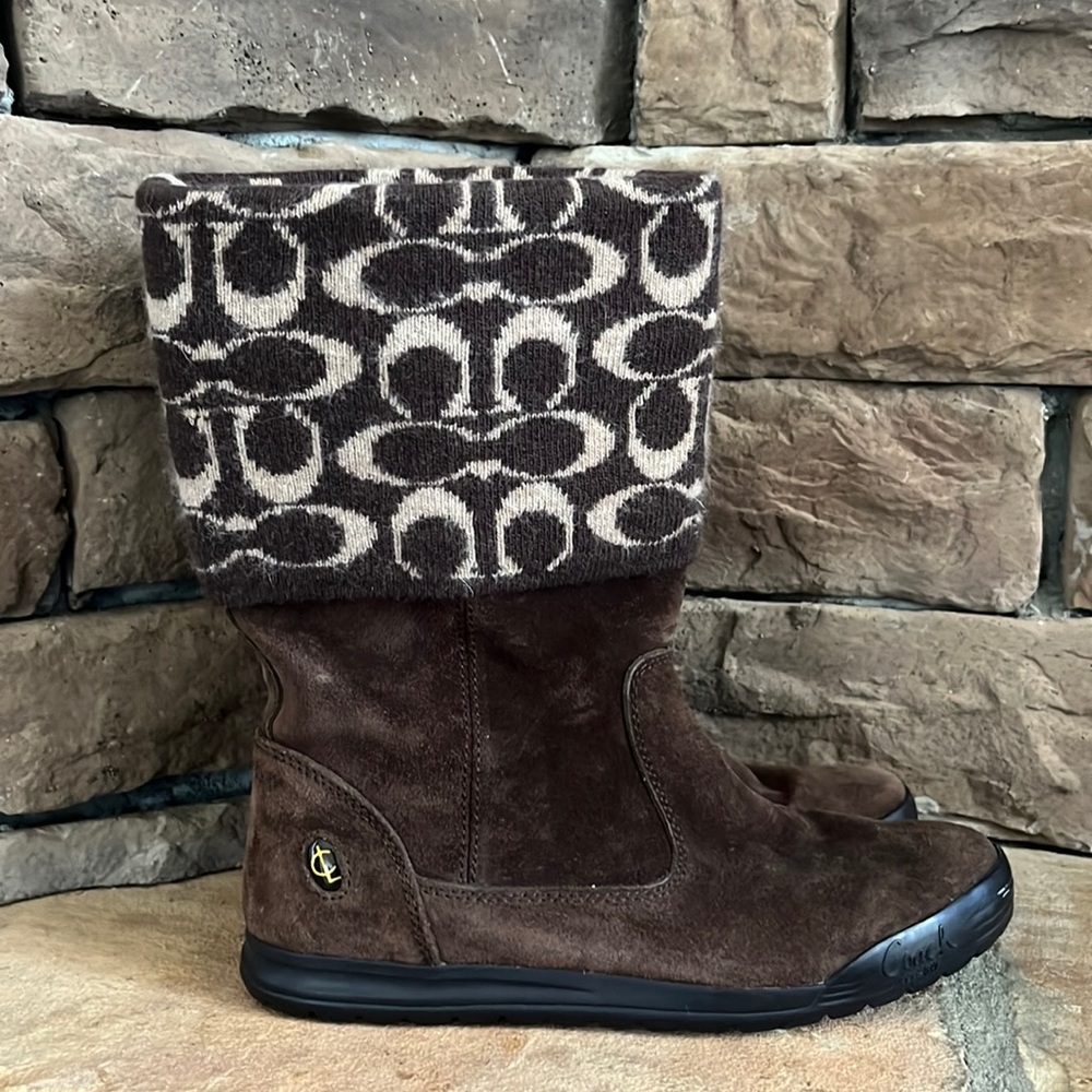 Coach Tatum Signature Logo Leather & Wool Boots / SZ 6.5